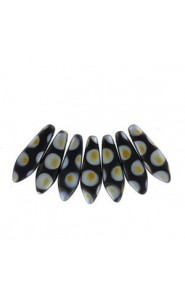 Czech Glass Daggers beads 5x16mm Jet marea dots matted 23980-2807A